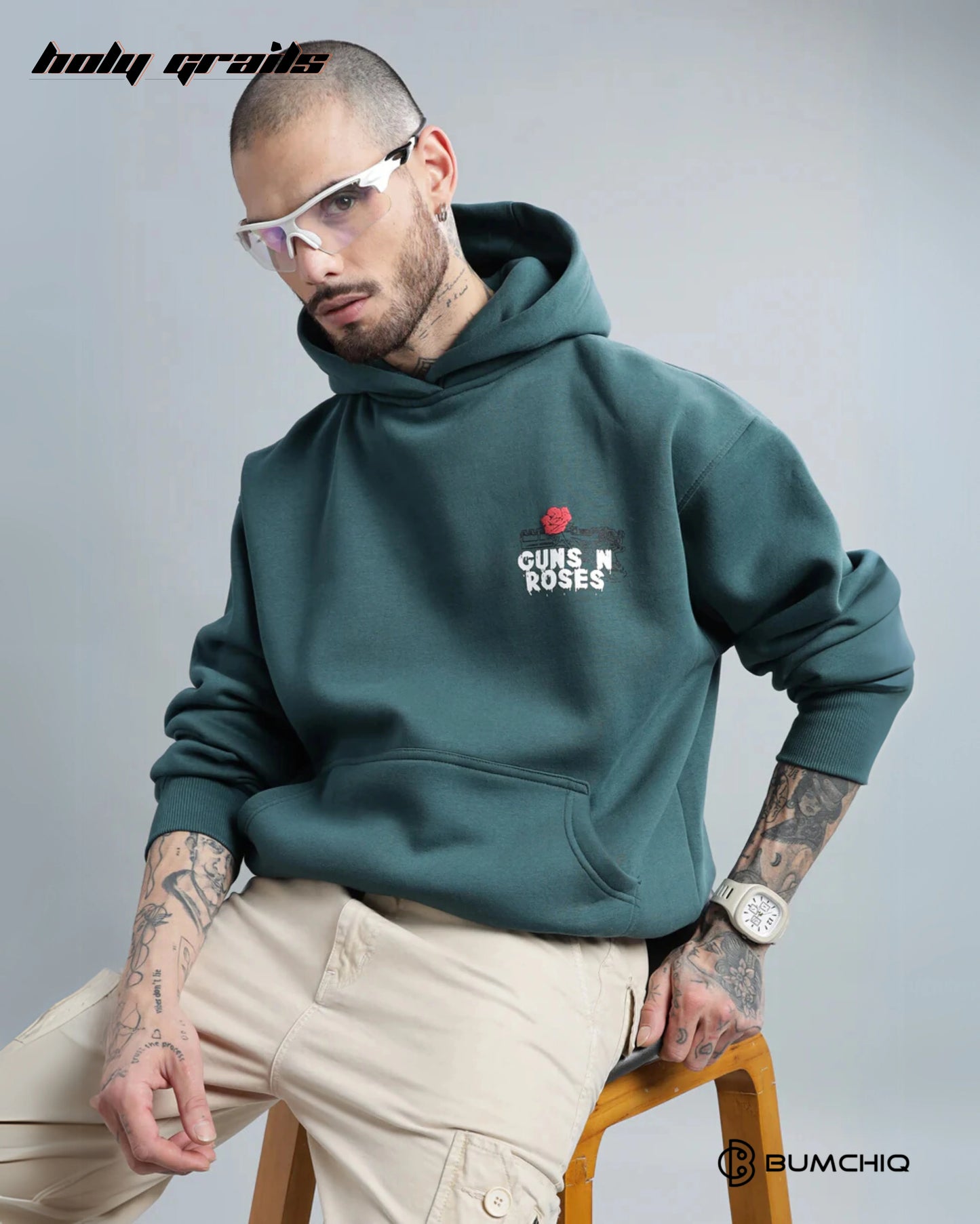 Guns Roses Dark Teal Hoodie HG x Bumchiq