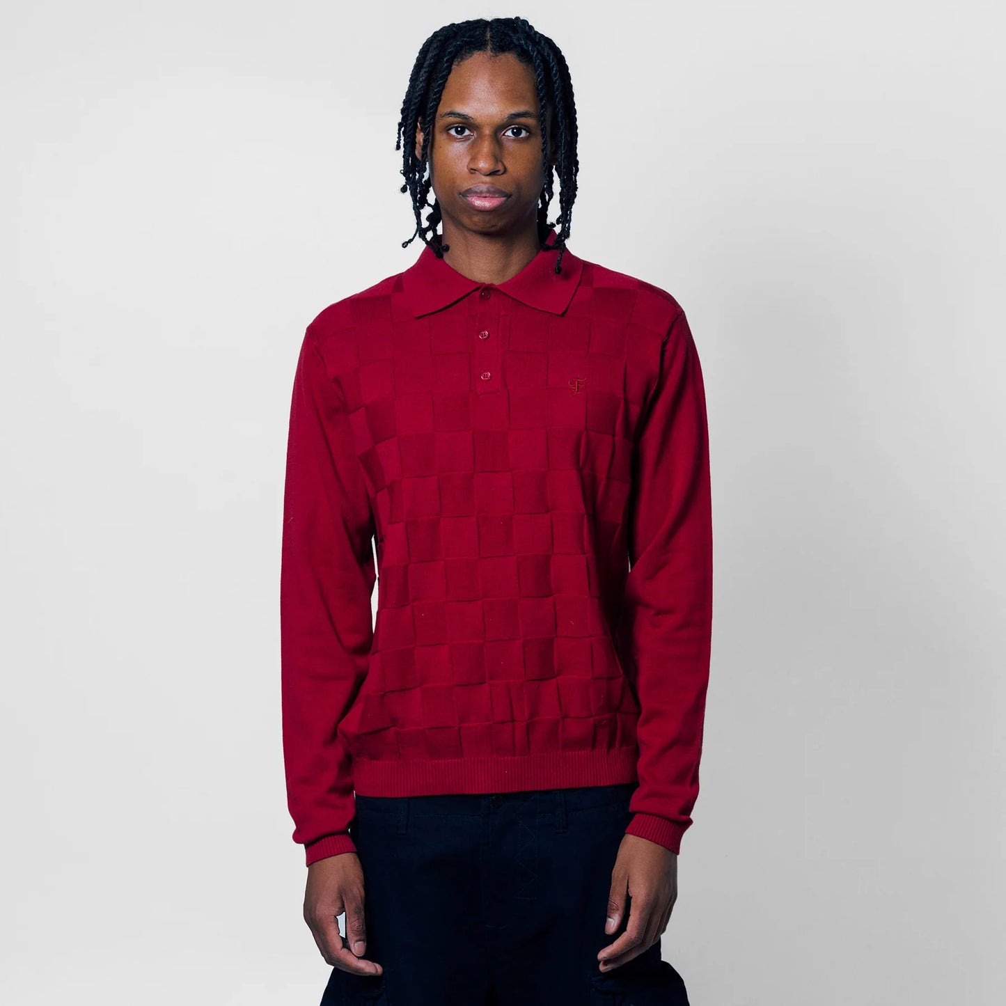 Palmer Checked L S Sweater Polo Sunday Red