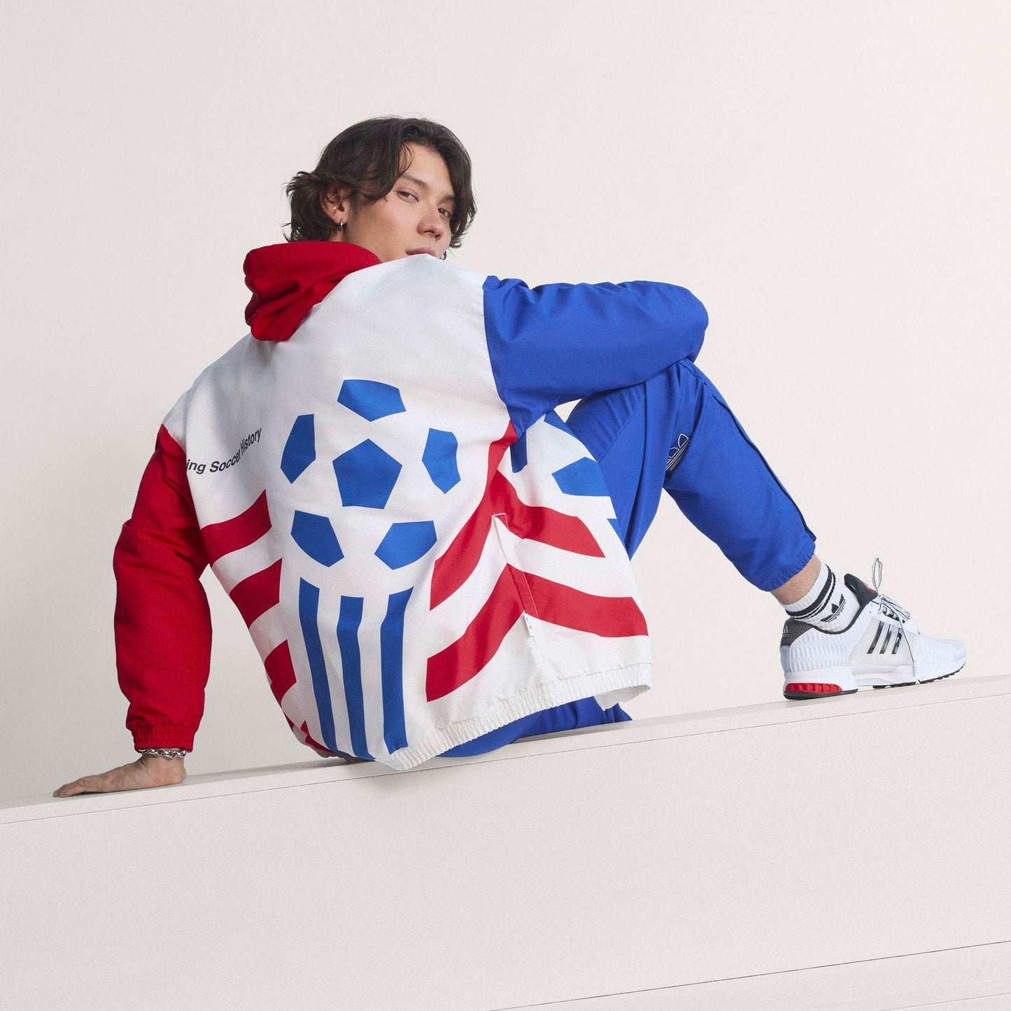 adidas Graphic Woven Mens Soccer Track Top White Blue Red