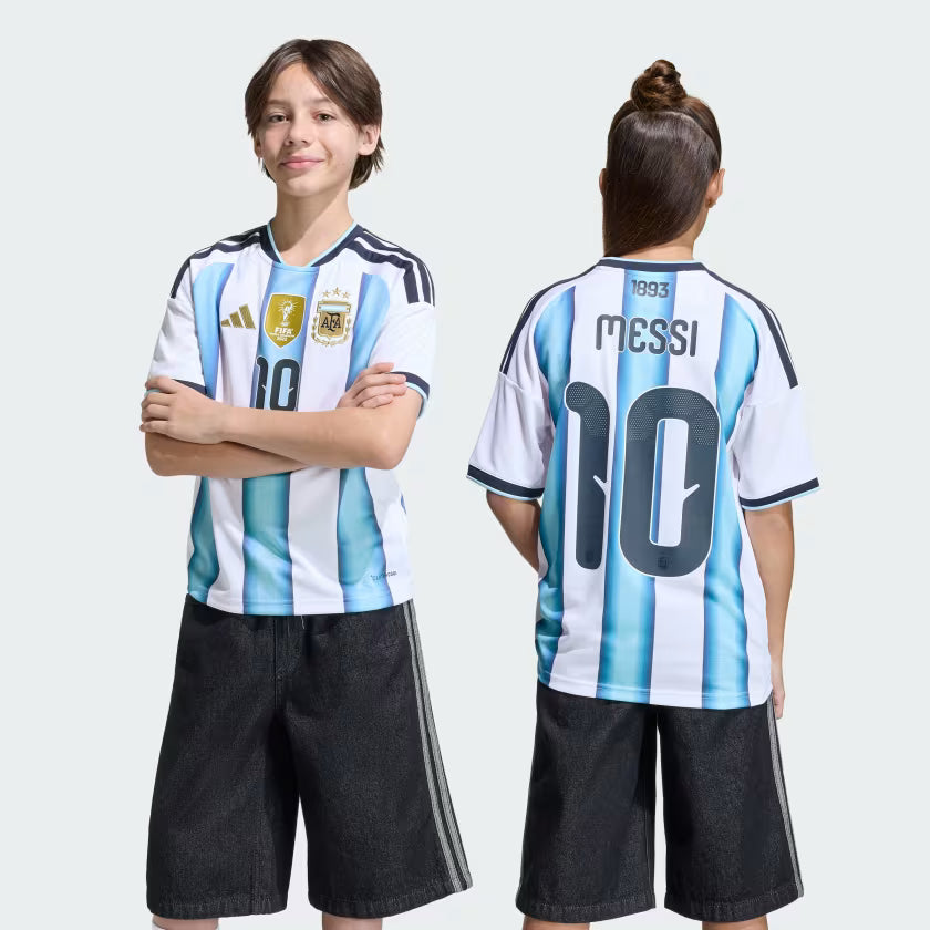 adidas Argentina Home 10 Messi Youth Soccer Jersey 26 White Blue